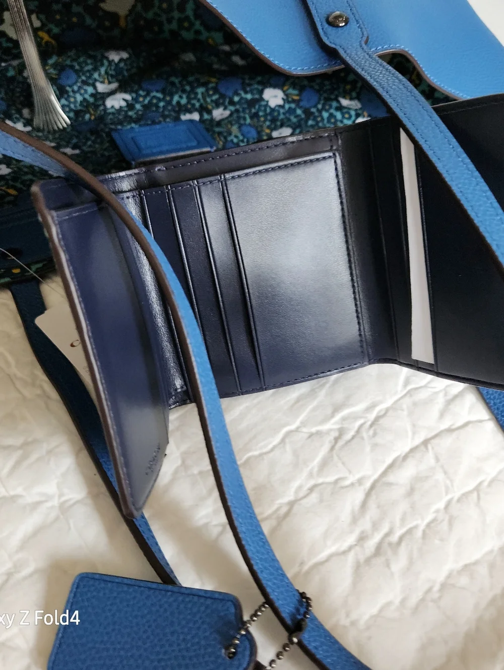 Coach Bright Blue Pebbled Leather Tote with New Tag + Wallet - Picture 11 of 16
